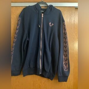True Religion Full Zip Hoodie Jacket, Logo Metallic Detail,SZ XXL Preowned